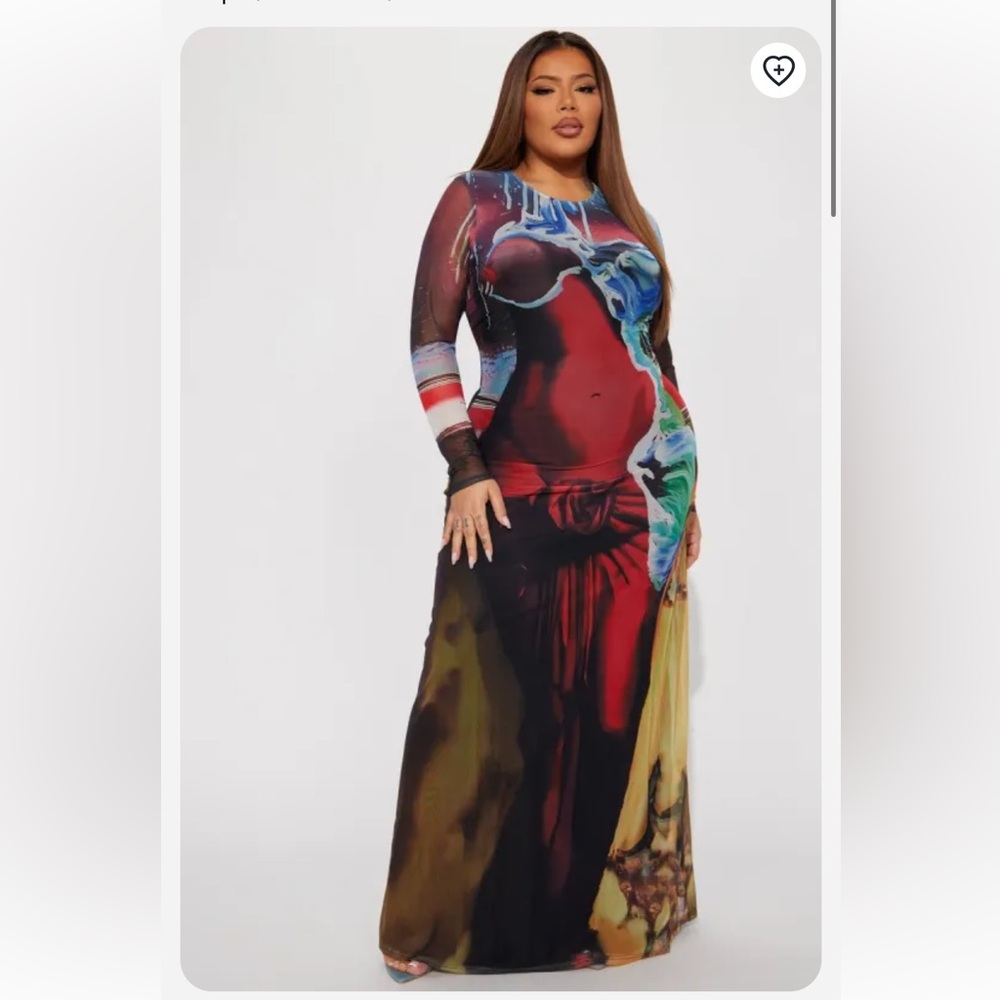 Abstract Multicolor Long Sleeve Maxi Dress - Picture 3 of 8